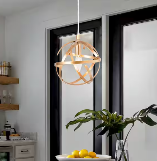 Modern Brass Gold Globe Pendant Light, Mini 1-light Cage Island Chandelier Pendant Light