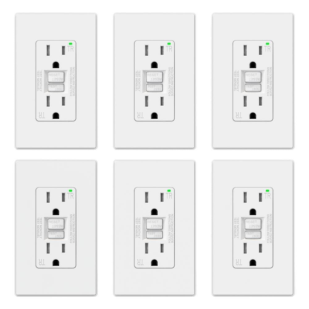 15 AMP 125-V Duplex Tamper Resistant Self-Test GFCI Outlet, with Screwless Wall Plate, UL&CUL Certified, White (6-Pack)
