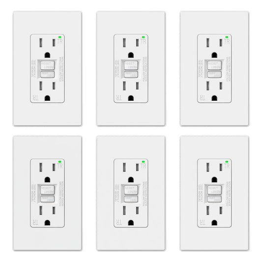 15 AMP 125-V Duplex Tamper Resistant Self-Test GFCI Outlet, with Screwless Wall Plate, UL&CUL Certified, White (6-Pack)