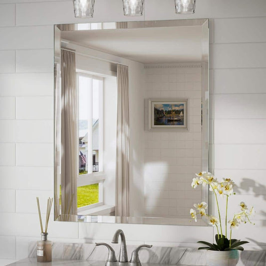 22 in. W X 30 in. H Rectangular Beveled Frameless Wall Mount Bathroom Vanity Mirror Decorative Wall Accent Mirror