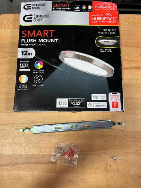 MOUNTING HARDWARE ONLY Commercial Electric 12 in. LED Flush Mount Smart CCT and RGB Selectable Brushed Nickel Finish with Night Light Powered by Hubspace