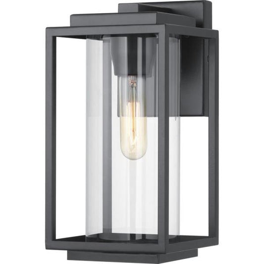 Macstreet 12 in. 1-Light Matte Black Modern Outdoor Wall Lantern with Clear Glass