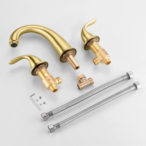 3-Hole Roman Tub Faucet Brushed Gold with Brass Rough in Valve, High Flow