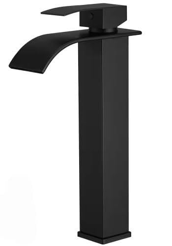 Waterfall Single Hole Single Handle Tall Bathroom Vessel Sink Faucet with Supply Hose in Matte Black 1009755031