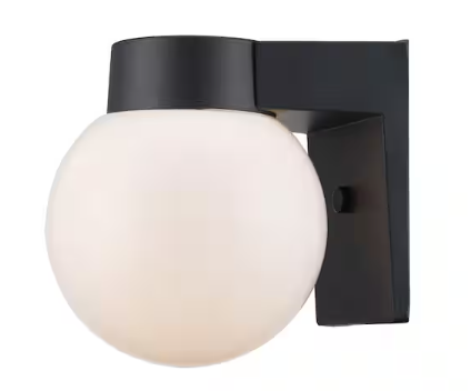 7 in. Black Outdoor Hardwired Wall Lantern Sconce with White Glass