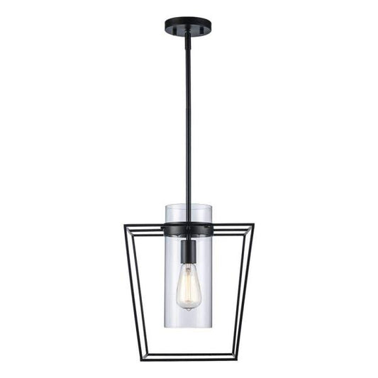 12 in. 1-Light Black Pendant Light Fixture with Clear Glass Cylinder Shade