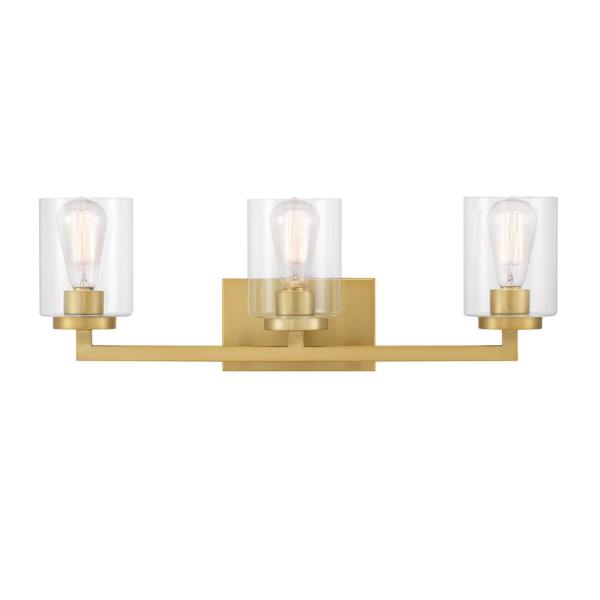 Westlyn 3-Light Brushed Brass Vanity Light with Clear Optic Glass Shades