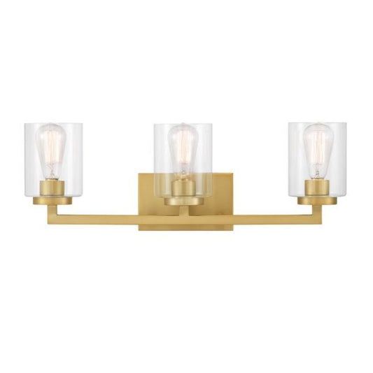 Westlyn 3-Light Brushed Brass Vanity Light with Clear Optic Glass Shades