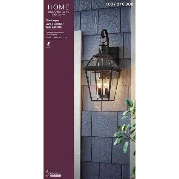 20.25 in. 2-Light Espresso Bronze Hardwired Outdoor Wall Light Lantern Sconce