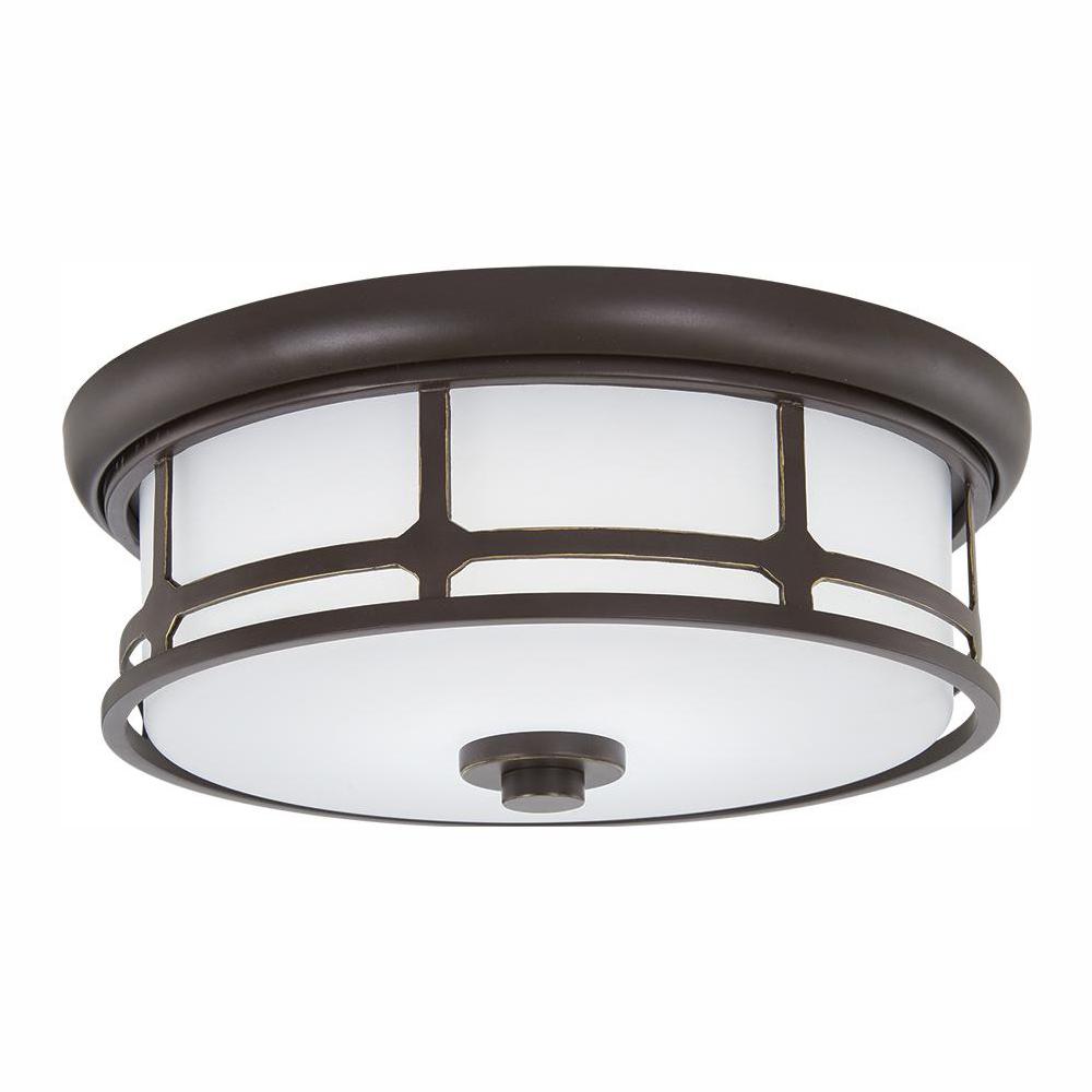 Portland Court 14 in. 1-Light Oil Rubbed Bronze with Gold Highlights LED Flush Mount Ceiling Light