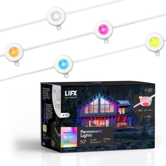 30-Light 50 Ft. Outdoor Plug-in RGBW Integrated LED Smart Wi-Fi Permanent String-Light, Works W Alexa/Hey Google/HomeKit