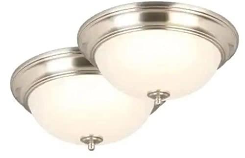13 in. 180-Watt Equivalent Brushed Nickel Integrated LED Flush Mount with Frosted Glass Shade (2-Pack)