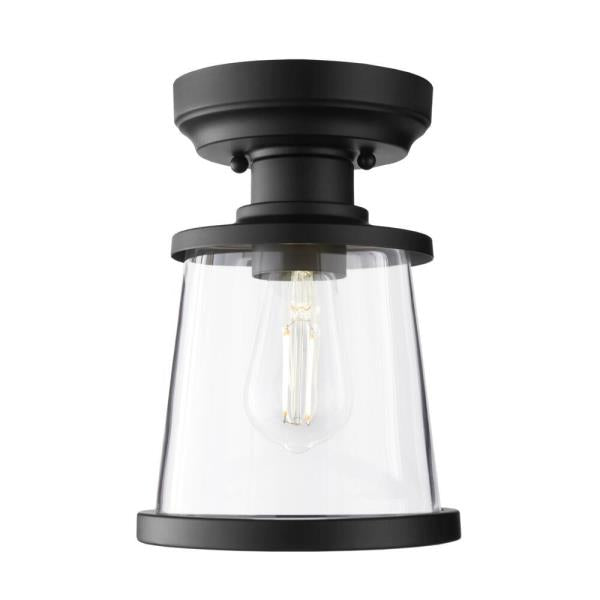 Rigby 9.6 in. 1-Light Matte Black Round Flush Mount, Farmhouse Ceiling Light