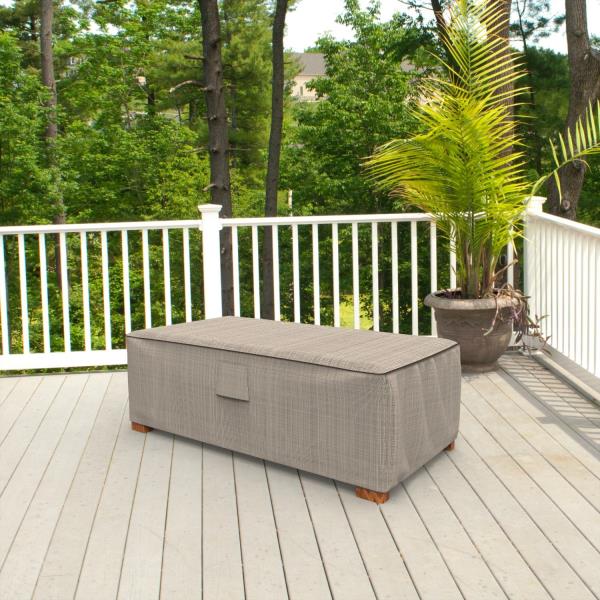 Budge P5A35PM1 English Garden Patio Ottoman / Coffee Table Cover Heavy Duty and Waterproof, Medium, Tan Tweed