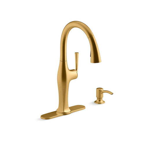 Sundae Single-Handle Pull Down Sprayer Kitchen Faucet in Vibrant Brushed Moderne Brass