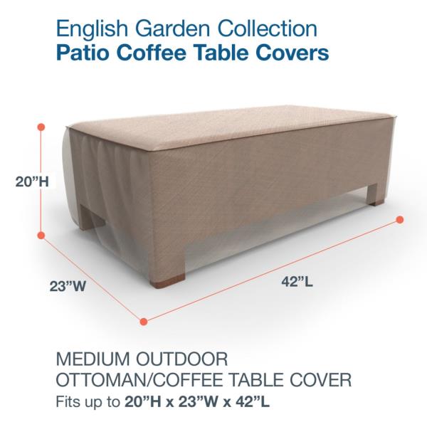 Budge P5A35PM1 English Garden Patio Ottoman / Coffee Table Cover Heavy Duty and Waterproof, Medium, Tan Tweed