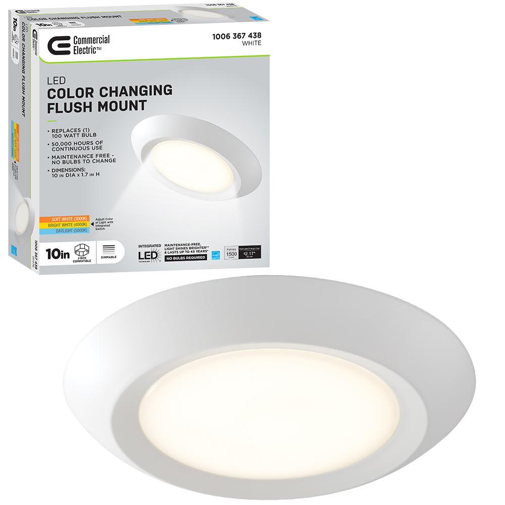 10 in. 18-Watt Adjustable CCT Disk Light LED Flush Mount Light Fixture 1500 Lumens J-Box Compatible 120V Dimmable