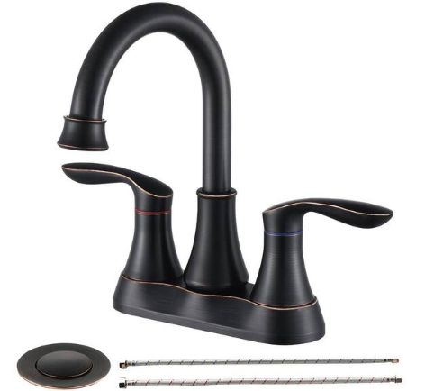 4" 2-Handle Bathroom Faucet w/ Pop-Up Drain & Supply Hoses in Oil Rubbed Bronze