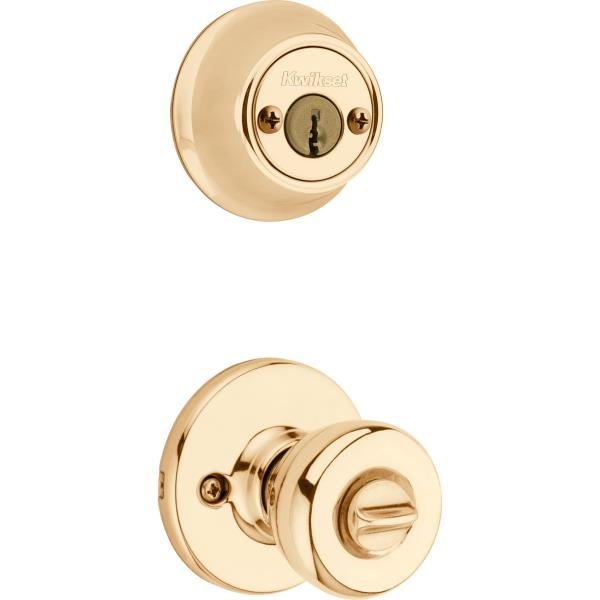 Kwikset 695 Tylo Entry Knob and Double Cylinder Deadbolt Combo Pack in Polished Brass