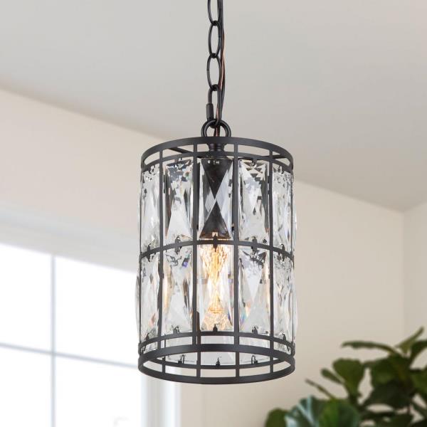 LNC Cristallo Black Modern Coastal Mini Drum Pendant Light 1-Light Transitional Crystal Pendant Ceiling Light