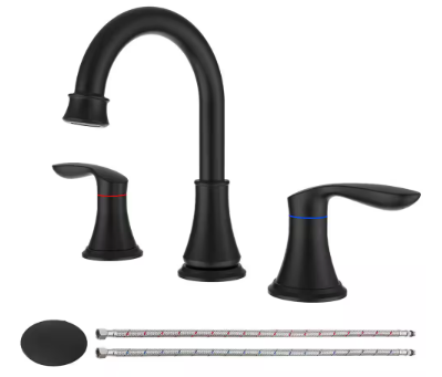 8 in Widespread 2-Handle Bathroom Faucet w/ Pop-up Drain Assembly in Matte Black