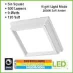 Low Profile 5 in. White Square LED Flush Mount with Night Light Feature J-Box Compatible Dimmable 500 Lumens (4-Pack)