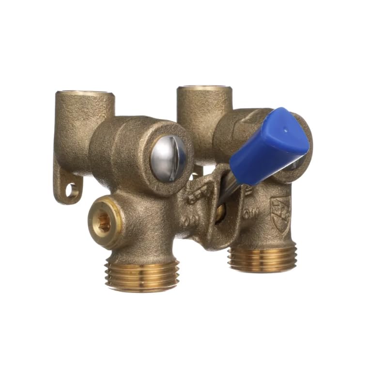 Watts 175C Series 1/2" Bronze Ball-Type Washing Machine Shutoff Valve, 3/4" Hose Outlet Connection, 1/2" Copper Dual Ell Adapters for Solder or Hose, O-Rings, Maximum Pressure 200 psi