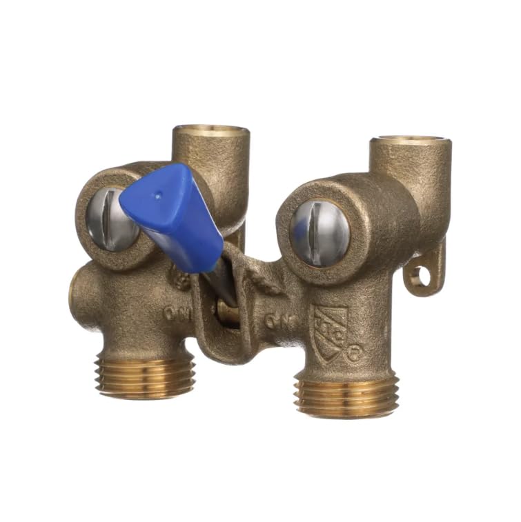 Watts 175C Series 1/2" Bronze Ball-Type Washing Machine Shutoff Valve, 3/4" Hose Outlet Connection, 1/2" Copper Dual Ell Adapters for Solder or Hose, O-Rings, Maximum Pressure 200 psi