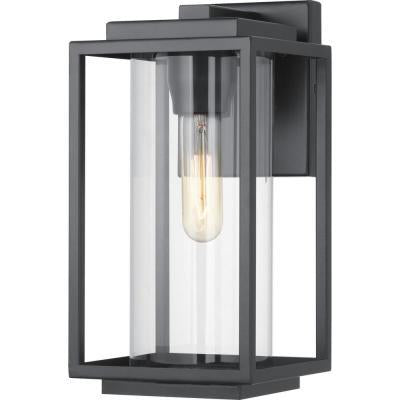Macstreet 12 in. 1-Light Matte Black Modern Outdoor Wall Lantern with Clear Glass
