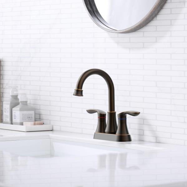 4" 2-Handle Bathroom Faucet w/ Pop-Up Drain & Supply Hoses in Oil Rubbed Bronze