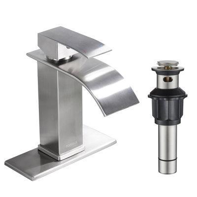 Single Handle Single Hole Bathroom Faucet with Drain Assembly in Brushed Nickel