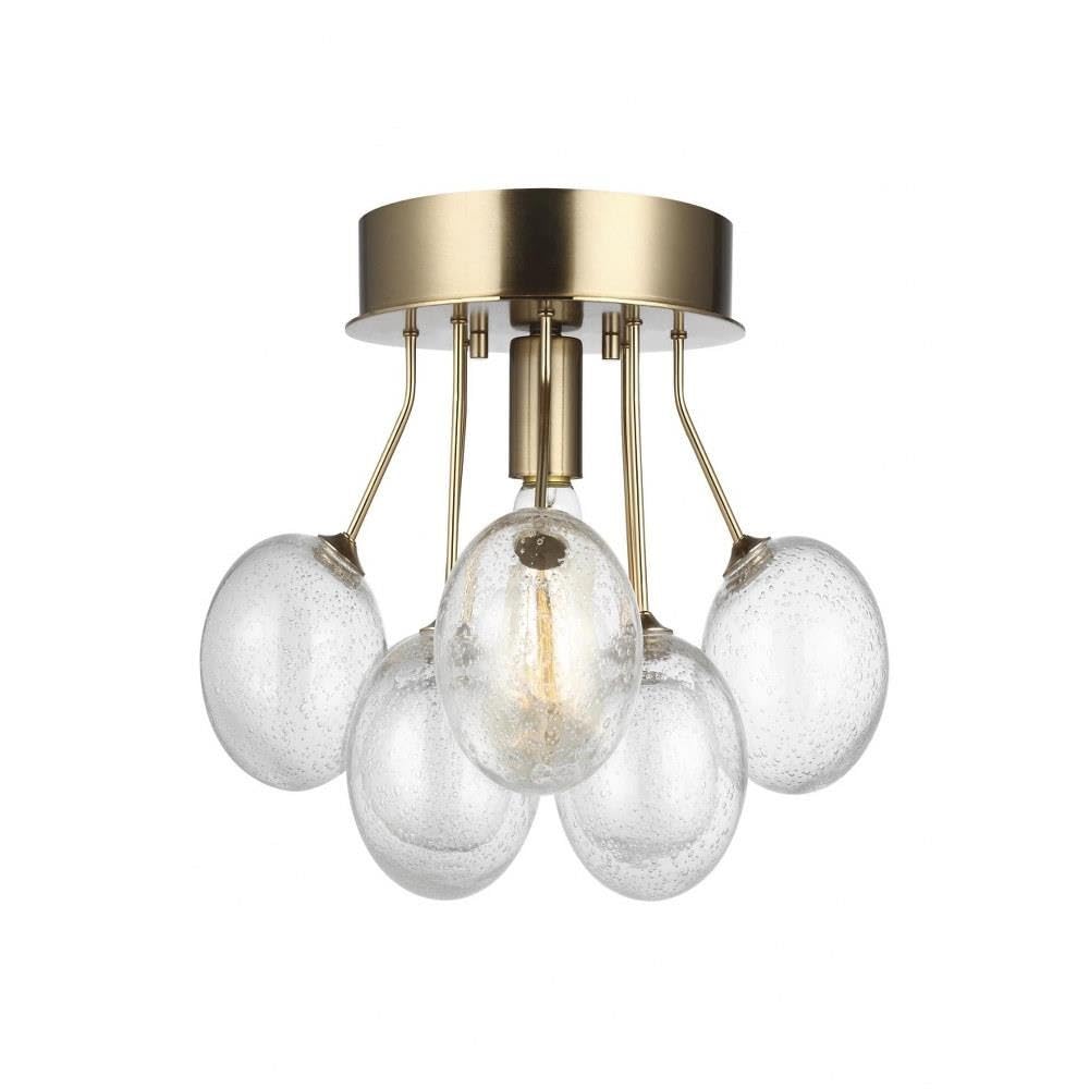 Bronzeville 15 in. 1-Light Satin Brass Semi-Flush Mount with Seeded Glass Globes
