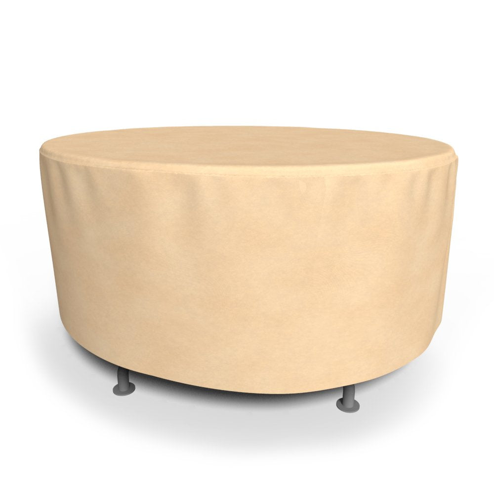 Budge P5A23SF1 All Seasons Round Patio Table Cover Lightweight, UV-Resistant, Large, Tan