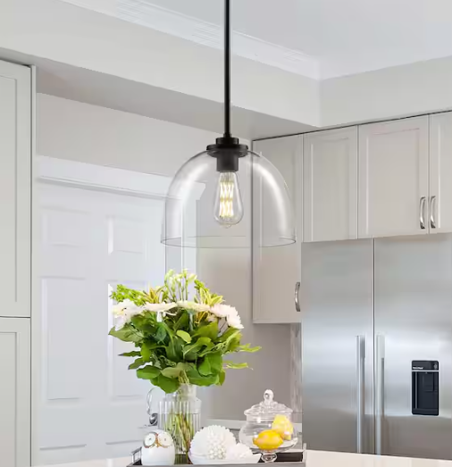 1-Light Gold Shaded Pendant Light with Transparent Glass Shade, Pendant Lighting Fixture for Kitchen Island