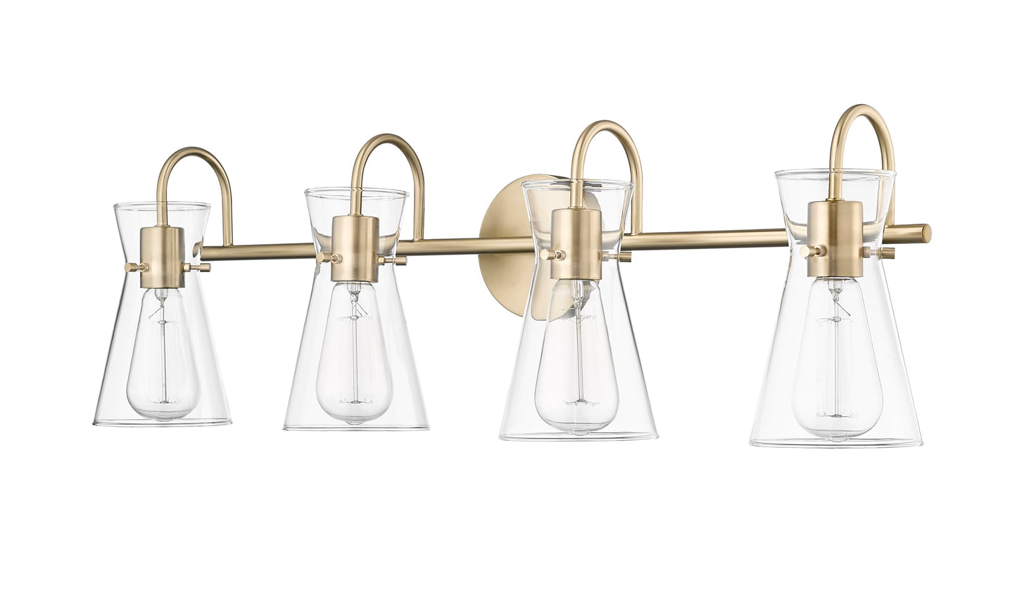 ML Lighting | Camellia Collection | 21004-MG | 4 Light Vanity in Modern Gold Finish with Clear Glass Shade | Versatile Design That adds High-End Texture and Elegance to Your Bathroom