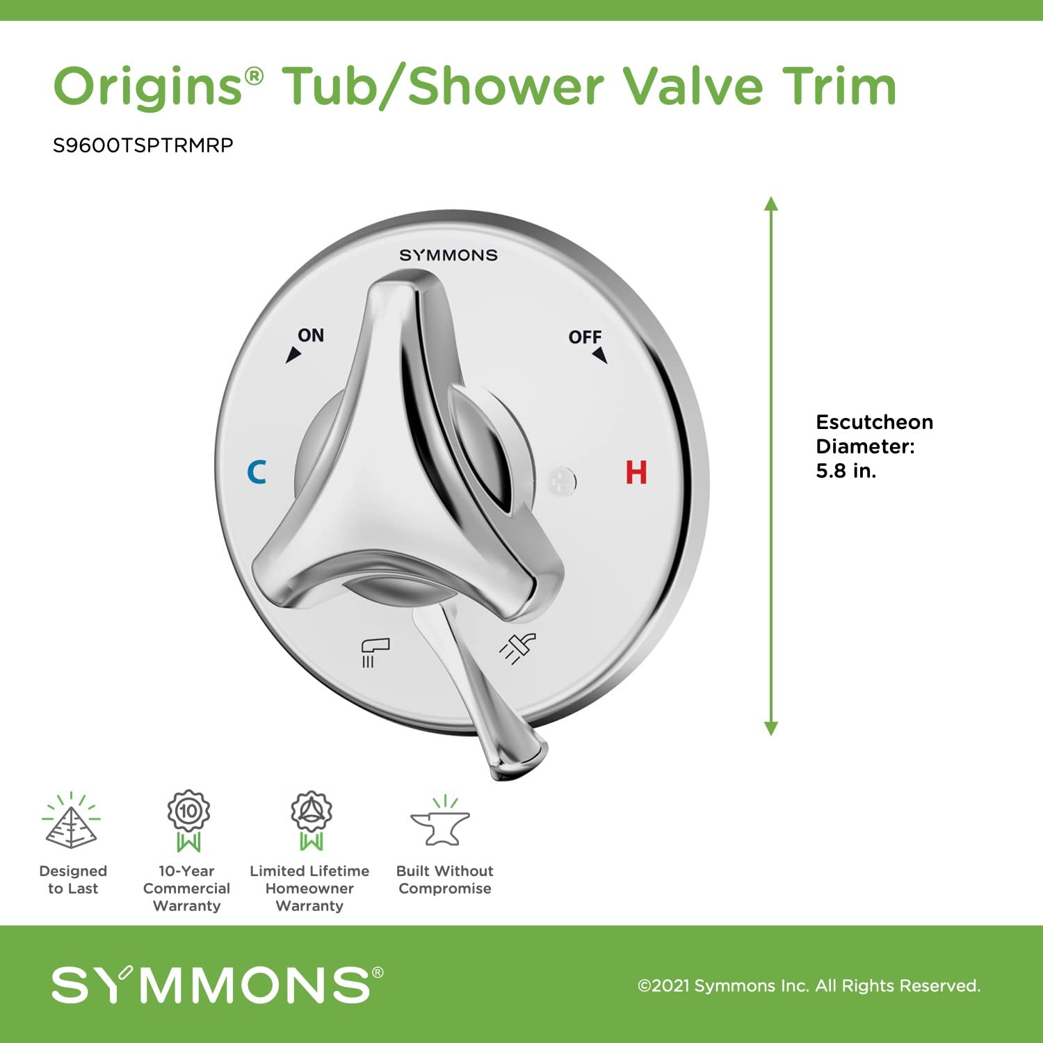 Symmons S9600TSPTRMRP Origins Pressure Balanced Valve Trim Only - Chrome