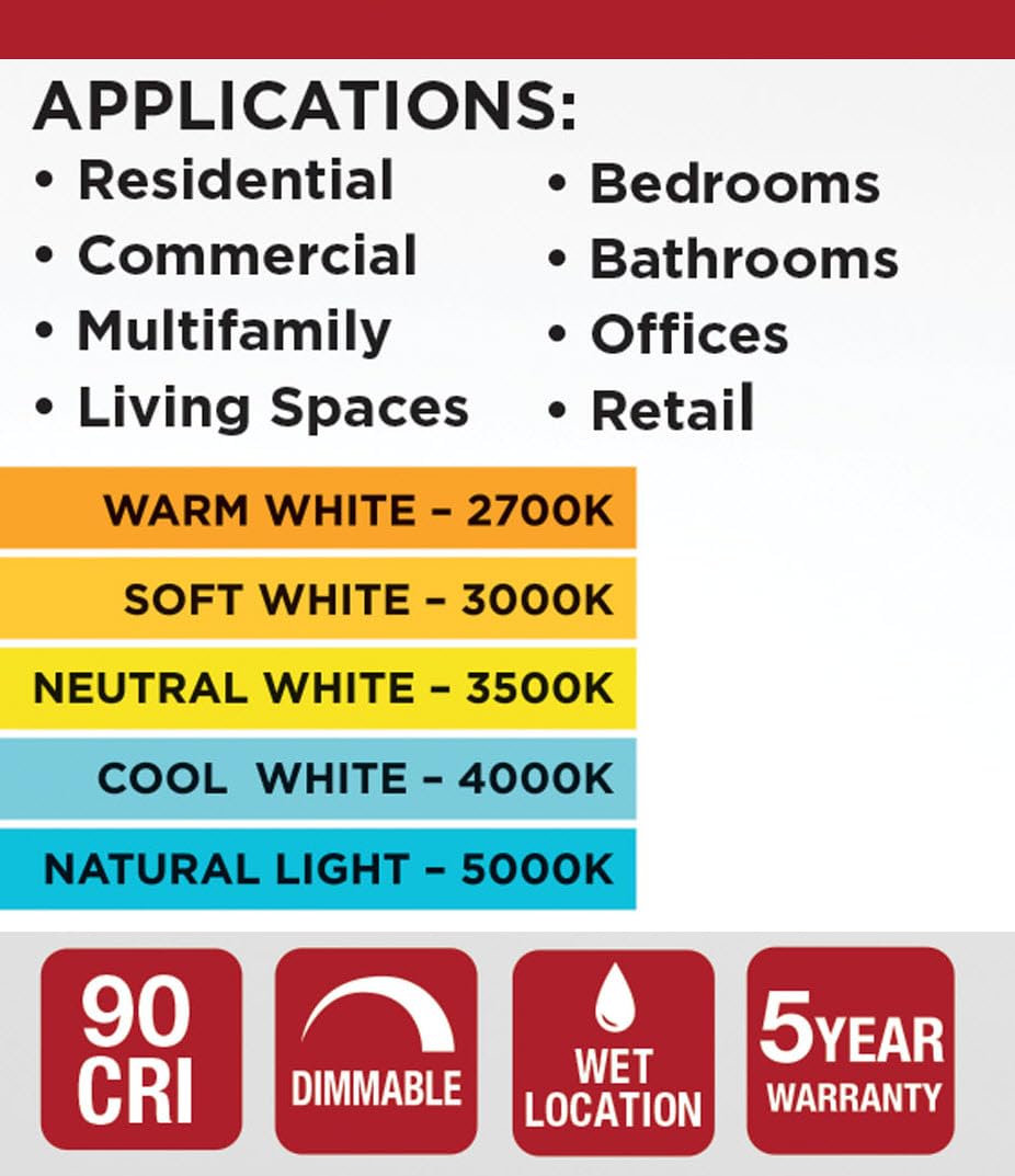 Satco LED Retrofit Downlight with Stepped Baffle, CCT Selectable 2700K/3000K/3500K/4000K/5000K, 4 Inch Round, White