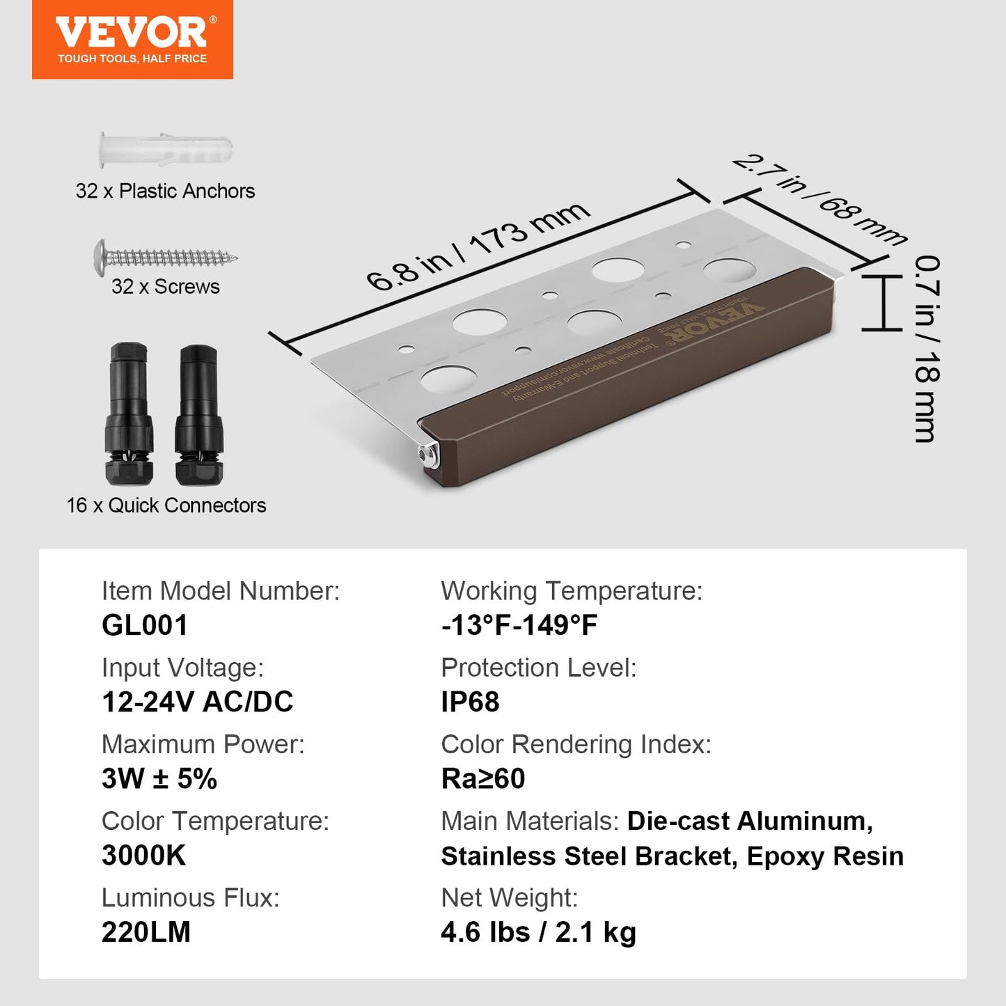 (8-pack) LED Hardscape Lighting, 6.8 Inch Retaining Wall Lights, 3W 12V-24V AC/DC Low Voltage Paver Light, IP68 Waterproof Outdoor Step Lights, 3000K Swivel Hardscape with Connectors (8 Pack Soft White)