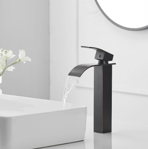 Waterfall Single Hole Single Handle Bathroom Vessel Sink Faucet With Pop-up Drain Assembly in Oil Rubbed Bronze