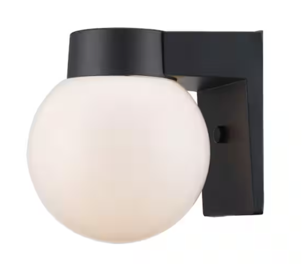 7 in. Black Outdoor Hardwired Wall Lantern Sconce with White Glass
