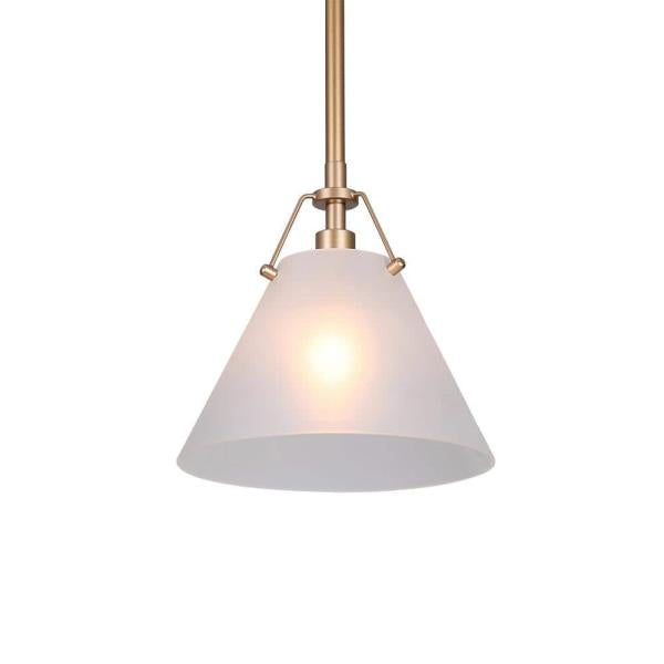 Mid-Century Modern Cone Kitchen Island Pendant Light 1-Light Brass Gold Coastal Pendant Light with Frosted Glass Shade