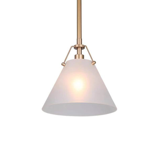 Mid-Century Modern Cone Kitchen Island Pendant Light 1-Light Brass Gold Coastal Pendant Light with Frosted Glass Shade