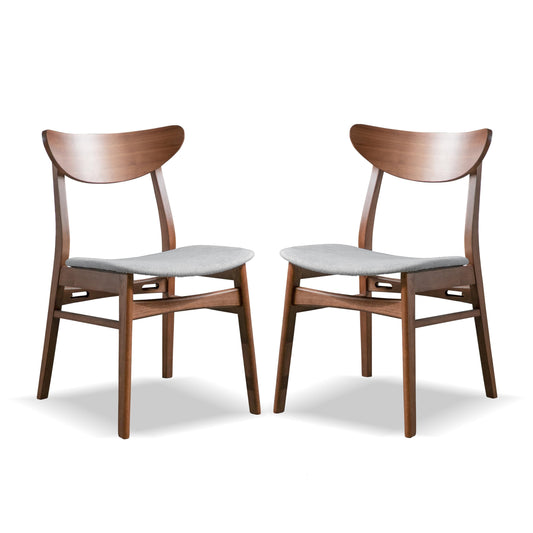 Palm Shade Mid Century Walnut Padded Dining Chair w/ Curved Back, Set of 2