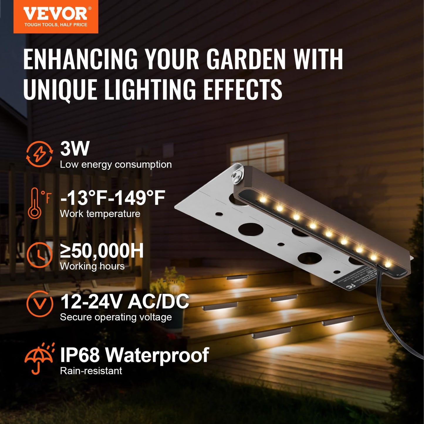 (8-pack) LED Hardscape Lighting, 6.8 Inch Retaining Wall Lights, 3W 12V-24V AC/DC Low Voltage Paver Light, IP68 Waterproof Outdoor Step Lights, 3000K Swivel Hardscape with Connectors (8 Pack Soft White)
