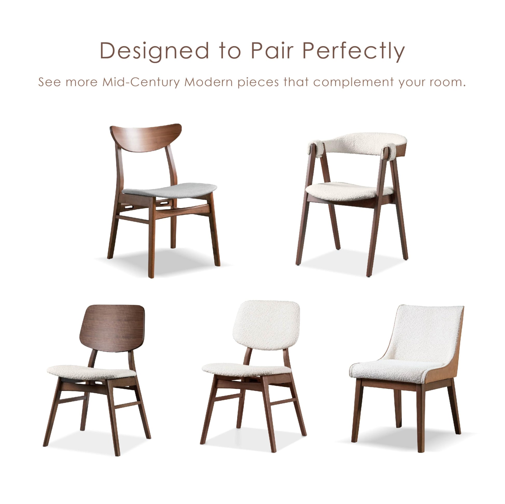 Palm Shade Mid Century Walnut Padded Dining Chair w/ Curved Back, Set of 2