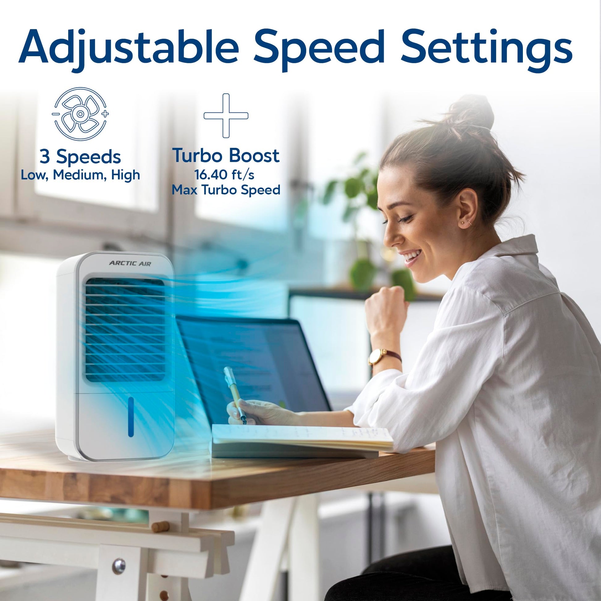 Arctic Air Turbo Chill XL Evaporative Air Cooler, Lightweight & Whisper Quiet, 3-Speed Cooling Fan with Mist Control, Oscillating & Adjustable Grill, Quick View Water Level