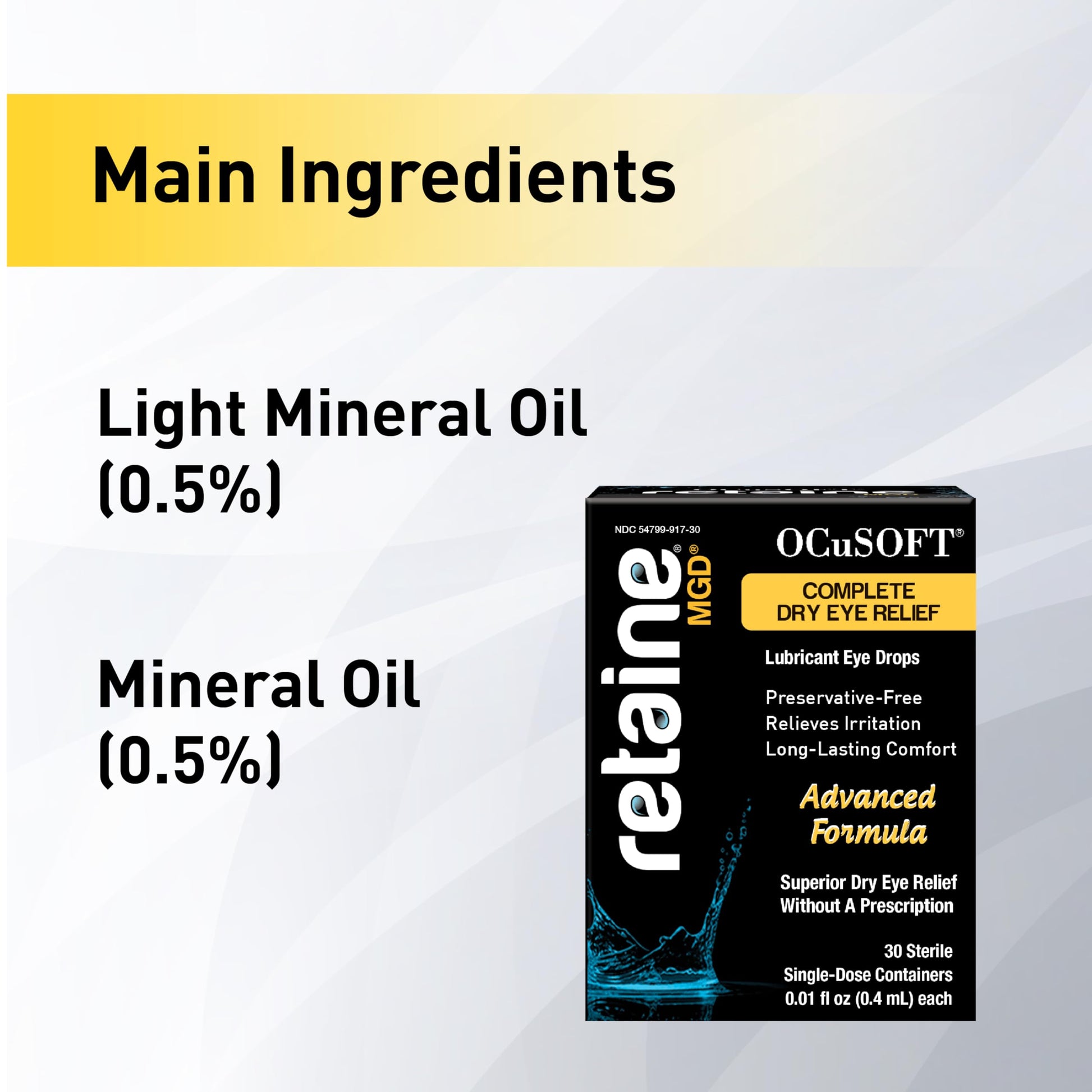 OCuSOFT Retaine MGD Ophthalmic Emulsion - Complete Dry Eye Relief - Soothes Red & Irritated Eyes - 30 Count Preservative-Free Single-Use Containers - 0.01 Fl Oz