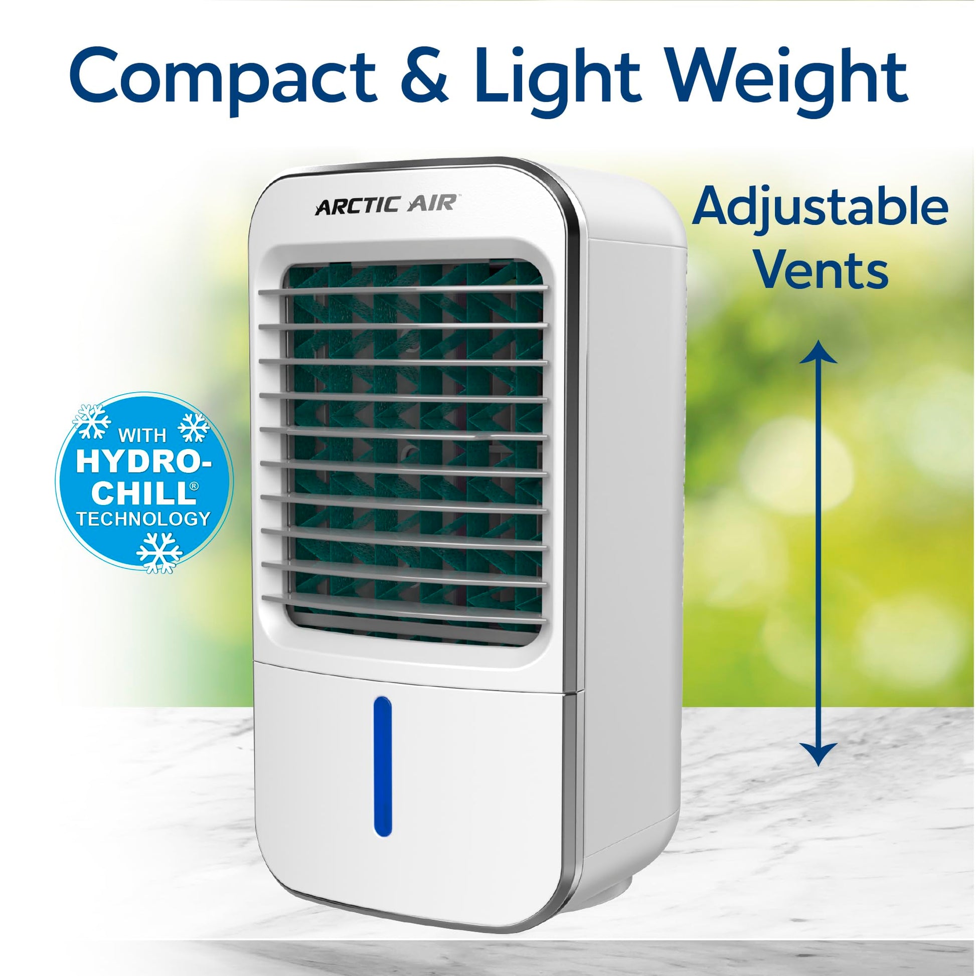 Arctic Air Turbo Chill XL Evaporative Air Cooler, Lightweight & Whisper Quiet, 3-Speed Cooling Fan with Mist Control, Oscillating & Adjustable Grill, Quick View Water Level