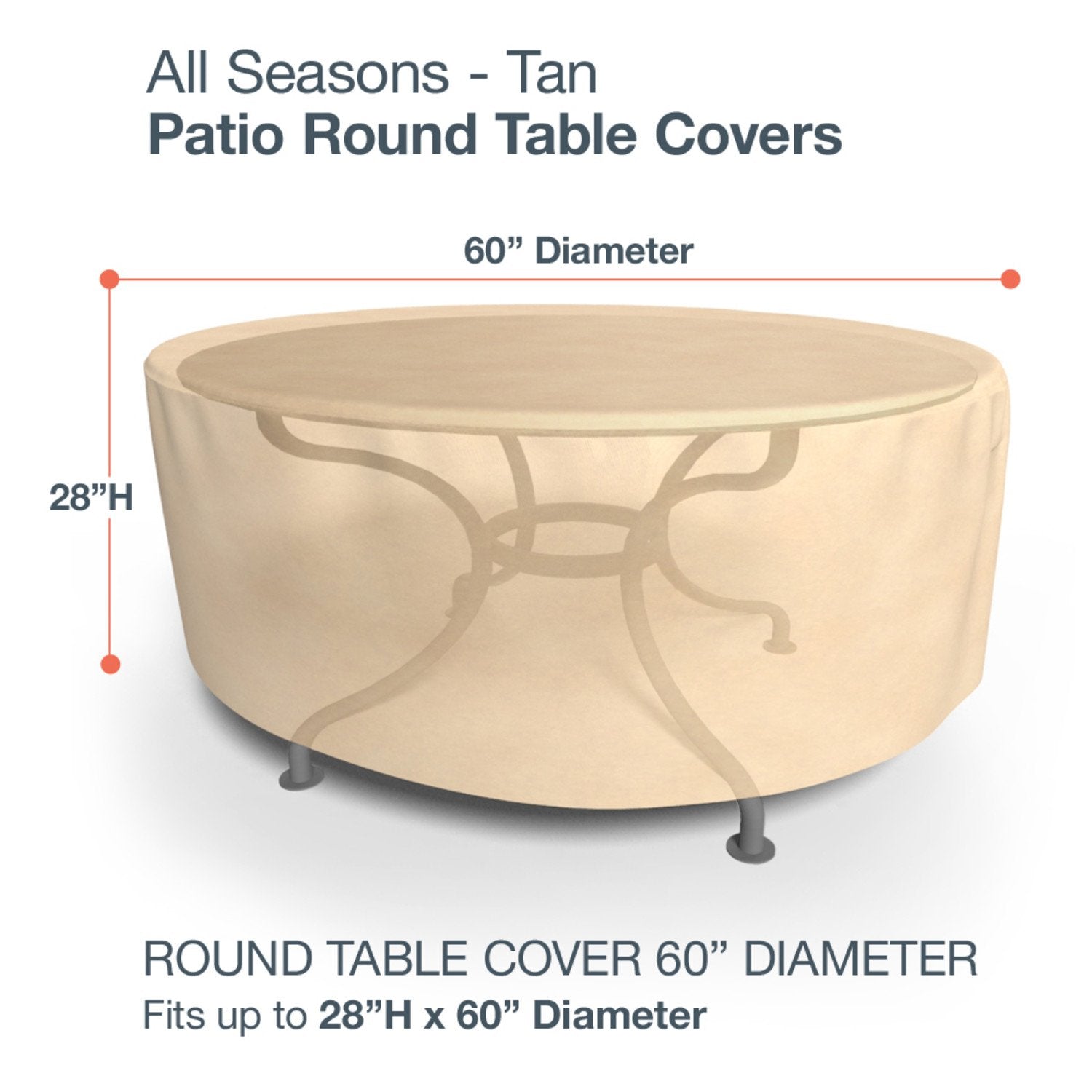 Budge P5A23SF1 All Seasons Round Patio Table Cover Lightweight, UV-Resistant, Large, Tan