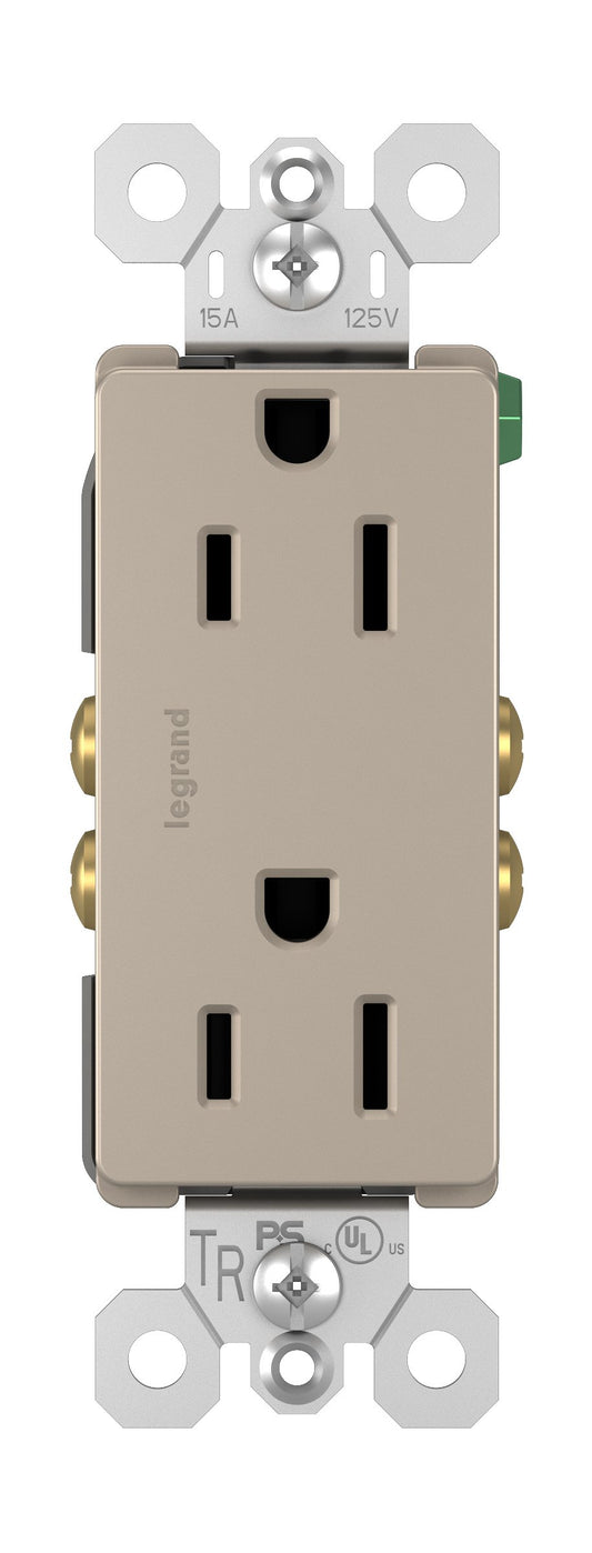 (Set of 4) Legrand radiant 885TRNICC12 15 Amp Tamper Resistant Decorator Duplex Outlet, Side Wire or Push Wire, Nickel